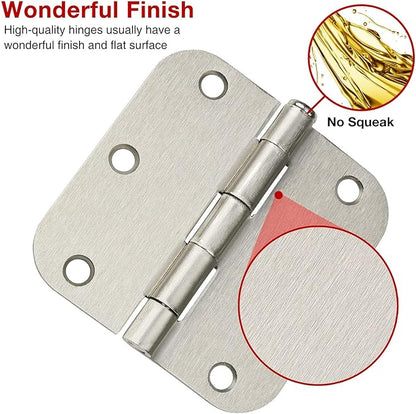 18 Pack Rounded Brushed Nickel Door Hinges 3-1/2" x 3.5 Inch 5/8 Radius - Image 2