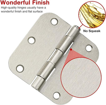 12 Pack Brushed Nickl Door Hinges 3.5 Inch x3-1/2 5/8 Radius Round Interior - Image 2