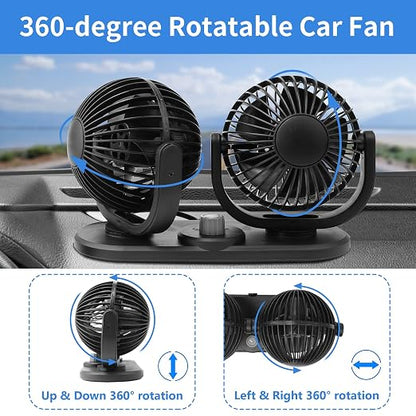 12V Car Fans Cooling Air Fan Powerful Dashboard Electric Dual Car Fan Cigarette - Image 2