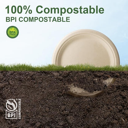 WELLIFE 100% Compostable Paper Plates 9 Inch, Biodegradable Bagasse, - Image 5
