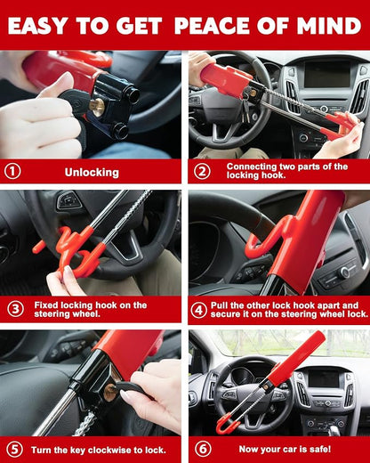 Tevlaphee Steering Wheel Lock Anti-Theft Car Device Heavy Duty Security Car - Image 5