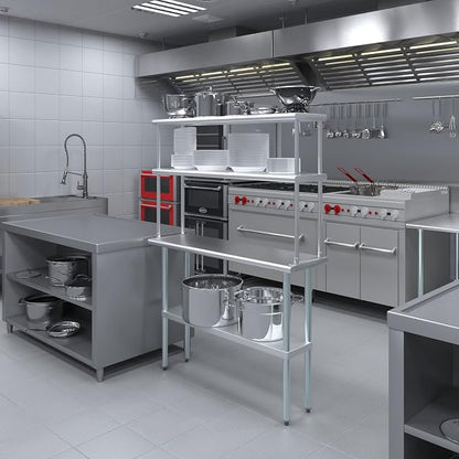 Amgood Stainless Steel Work Table Double Tier Overshelf | NSF 14" x 48" Work - Image 4