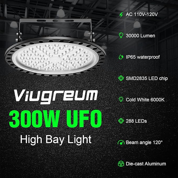 Viugreum 5 PACK 300W UFO LED High Bay Light, 30000LM 6500K Daylight White LED - Image 8
