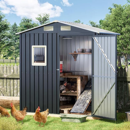 6x4 FT Outdoor Metal Storage Shed, Single Door, 1 Clear Window, Tool Shed - Image 4