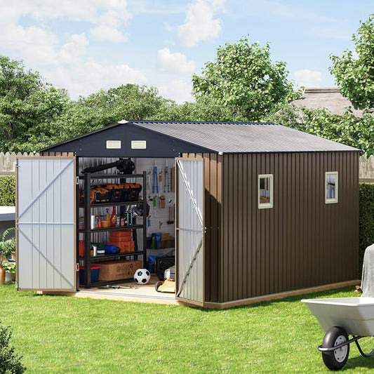 10x10 FT Outdoor Metal Storage Shed by Unknown