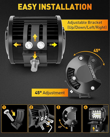 NAOEVO 4 Inch LED Pod Lights, 480W 48, 000LM LED Fog/Driving/Off Road Lights - Image 6