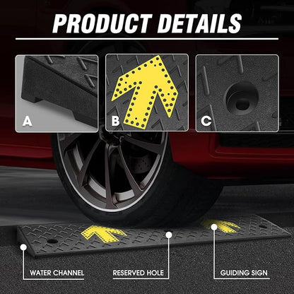 DNA MOTORING 2pcs 2.2" Rise Rubber Arrow Curb Ramp Heavy Duty Loading Driveway - Image 5