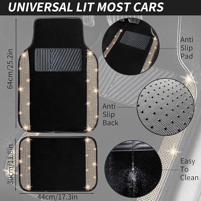 NBTEPEM Gold Bling Car Floor Mats Full Set, Universal Fit Most Cars - Image 6