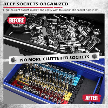 18-Piece Magnetic Socket Holder Organizer Set, Heavy Duty 1/2, 1/4-Inch Socket - Image 7
