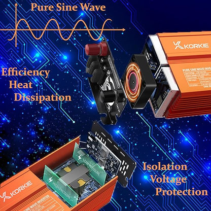 750W Pure Sine Wave Inverter, Car Power Inverter, 12V DC to 110V AC Power - Image 6