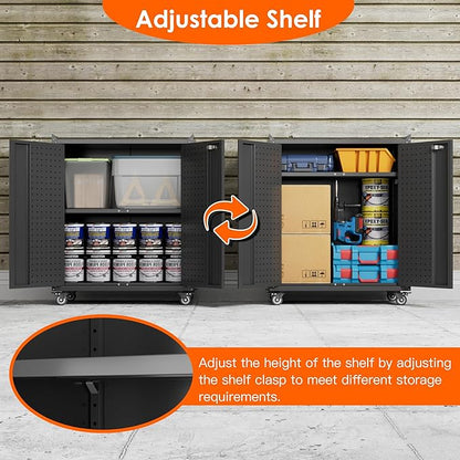 Garage Storage Cabinet with Wheels & Pegboard, 34.3" H Locking Metal Tool - Image 3