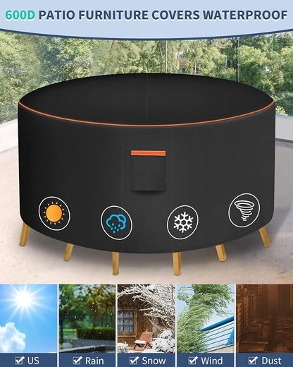 Round Patio Furniture Cover, 96 Inch Diameter Waterproof 600D Heavy Duty Table - Image 7