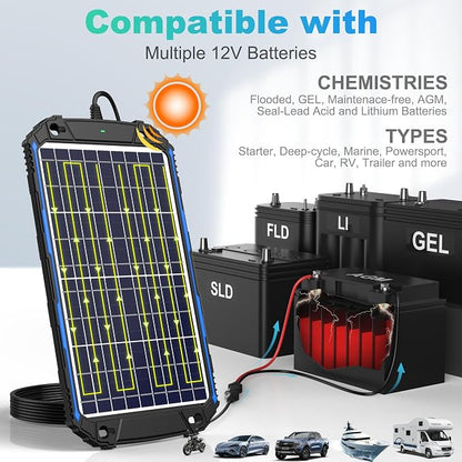 SUNER POWER Waterproof 10W 12V Solar Battery Charger & Maintainer Pro, Built-in - Image 4