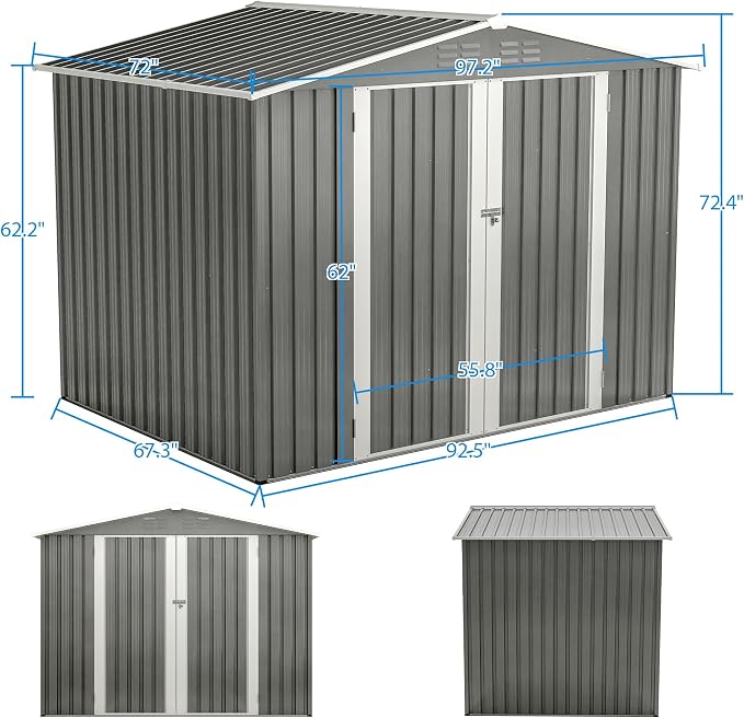 Outdoor Storage Shed, 8X6 FT Metal Garden Shed - Image 2