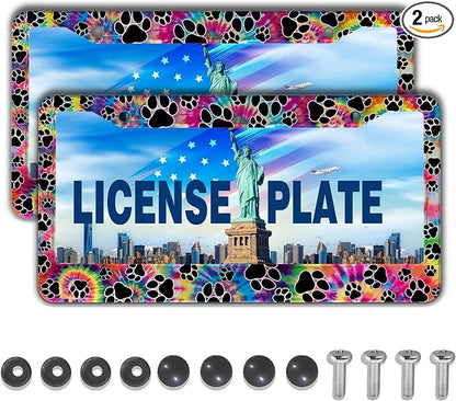 License Plate Cover for Men Multicolor License Plate Frames for Women Tie Dye by Unknown