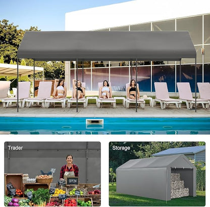 Carport 10x20 Heavy Duty Portable Garage w/Removable Sidewalls & Roll-Up Door - Image 7