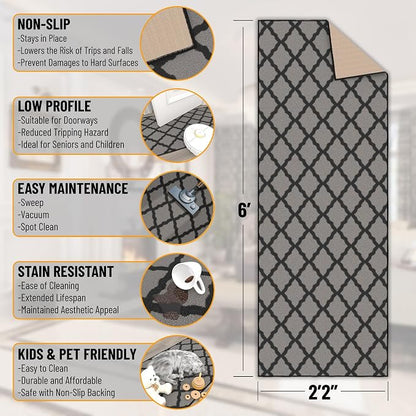 Ottomanson Hallway Runner Rug 2'2" x 6' Non Slip Trellis Area Rugs Easy to - Image 3