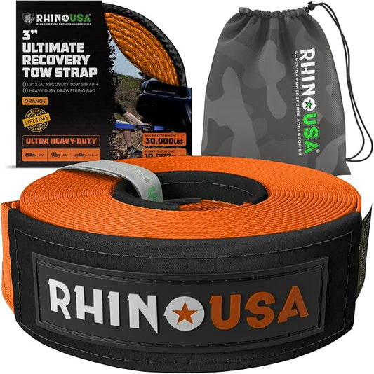 Rhino USA Recovery Tow Strap- 31, 518lb Break Strength- Emergency Recovery by RhinoUSAInc