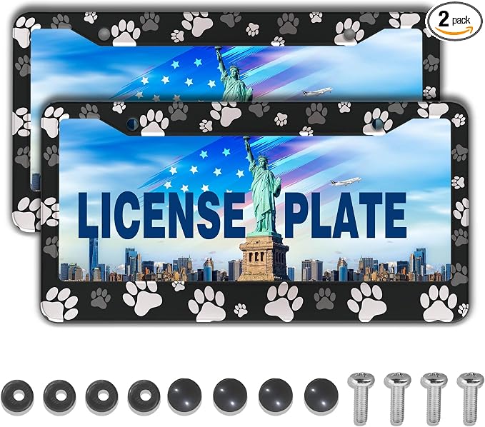 License Plate Covers Black and White License Plate Frames Paw Print Dog Cat by Unknown