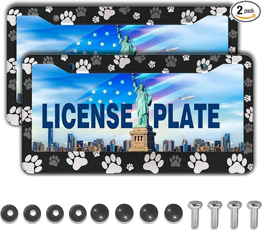 License Plate Covers Black and White License Plate Frames Paw Print Dog Cat by Unknown