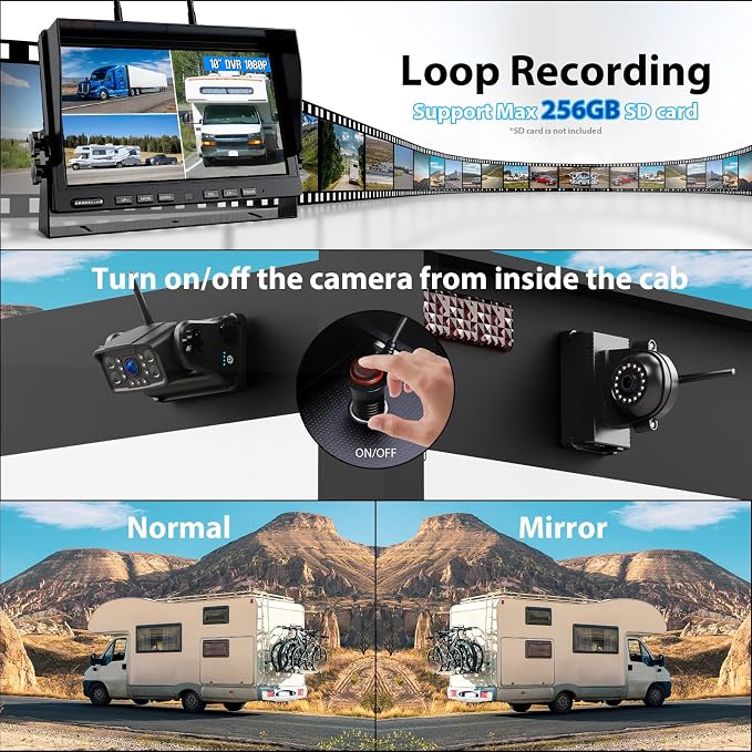Magnetic Wireless Backup Camera: 10" HD 1080P DVR Monitor - Image 2