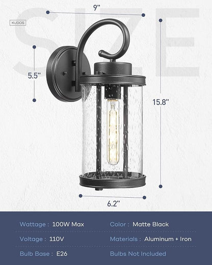 kudos Porch Lights Outdoor, 15.8 inch Large Cylinder Wall Light, E26 Sockets - Image 3