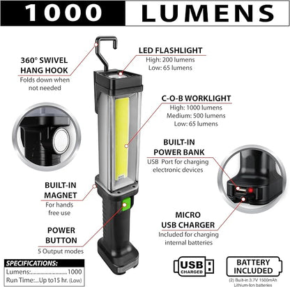 Performance Tool 189 1000LM Li-Ion Work Light w/Power Bank - Image 3