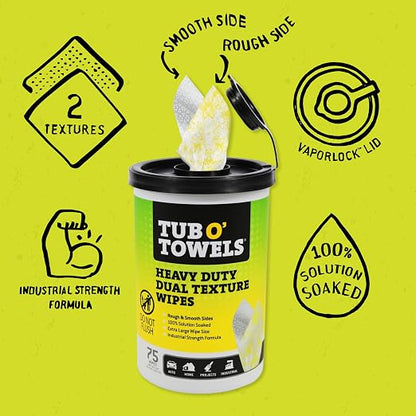 Tub O’ Towels TW75 Heavy-Duty 10" x 12" Size Multi-Surface Cleaning Wipes - Image 2
