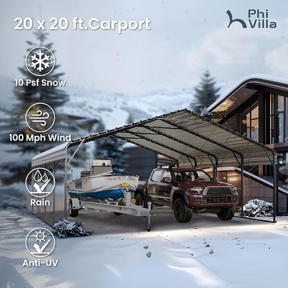 PHI VILLA 2 car Metal Carports 20 x 20 ft Carport - Image 8