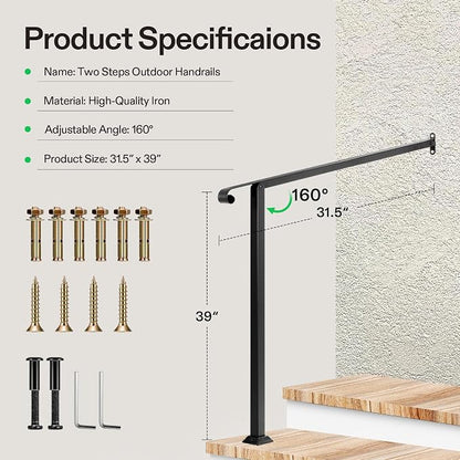 VIVOSUN Outdoor Handrail, 2 Step Stair Handrail, 31.5" x 39" Fits 1 to 2 Steps - Image 2