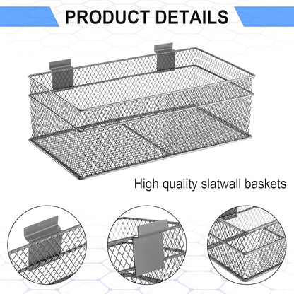Barydat 4 Pcs Slatwall Basket Set Ventilated Metal Slatwall Basket Hanging Wire - Image 4