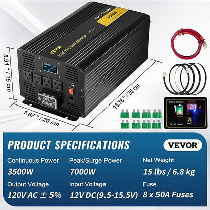 VEVOR Pure Sine Wave Inverter 3500 Watt Power Inverter, DC 12V to AC 120V Car - Image 2
