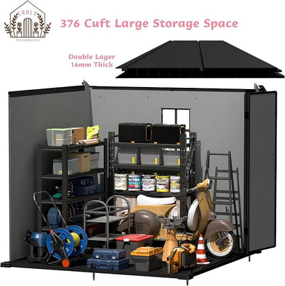 7.3x7.3 FT Resin Outdoor Storage Shed Large, 376 Cuft Garden Tool Sheds & - Image 4