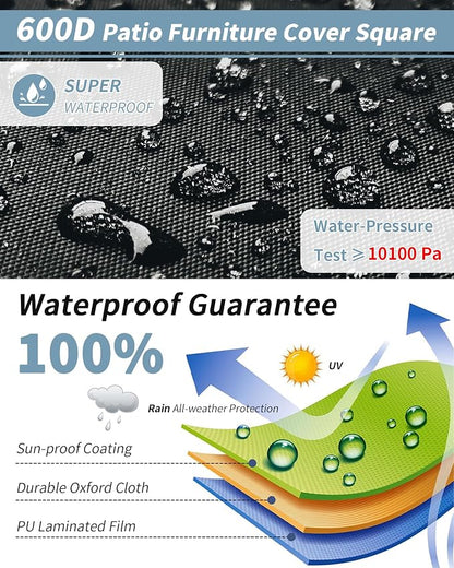 Outdoor Waterproof Furniture Cover, 86W x 86L x 28H inches Heavy Duty 600D - Image 4