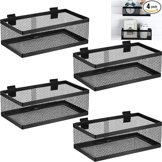 Coume 4 Pcs Black Slatwall Baskets 4 Size Metal Mesh Wire Basket by Surlontye