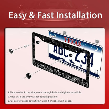 Black White Cat License Plate Frame Butterfly Floral License Plate Frames Funny - Image 3