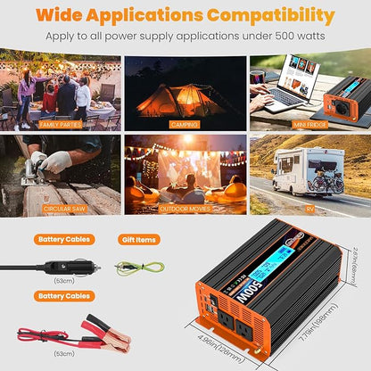 500 Watt Pure Sine Wave Power Inverter 12V DC to 110V 120V Converter - Image 3