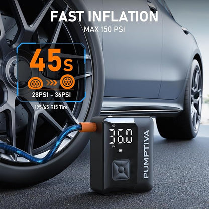 Tire Inflator Portable Air Compressor, 150 PSI Portable Electric Bike Pump Auto - Image 2