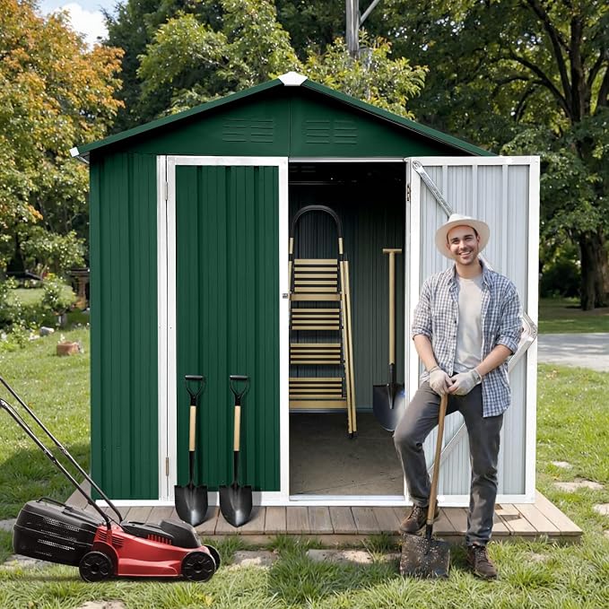 6 x 4 FT Outdoor Storage Metal Shed, Bike Garden Tool Shed - Image 2
