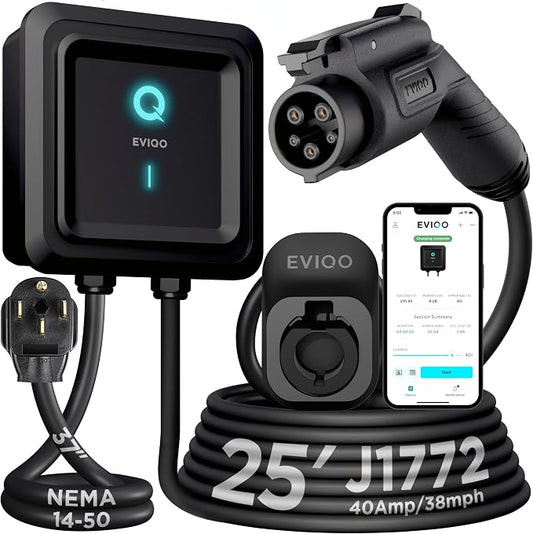 EVIQO Level 2 EV Charger – 48 Amp 240V – Wall EV Charger Level 2, NEMA 14-50 by EVIQO