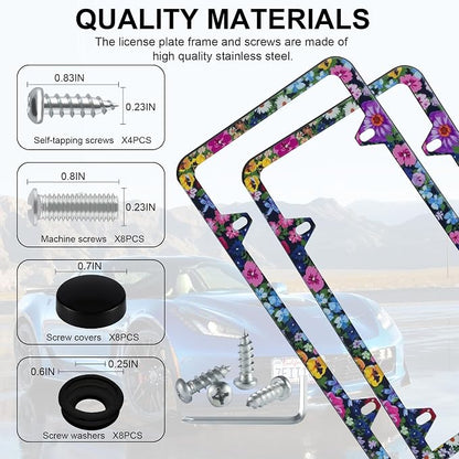 LivTee Flower Floral License Plate Frames, 4 Holes Stainless Steel License - Image 4