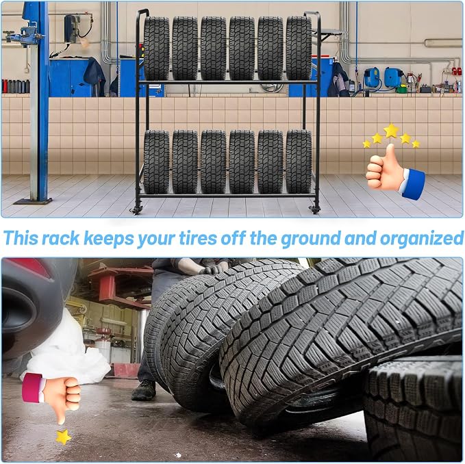 Rolling Tire Rack for Garage, Adjustable Metal Tire Rack - Image 5