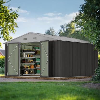 JUMMICO 10 x 10 FT Outdoor Storage Shed, Large Metal Garden Shed & Tool Sheds by JUMMICO