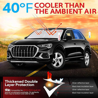 KAYZT Windshield Sun Shade for 2019-2025 2026 Audi Q3 SUV Foldable Sunshade - Image 2