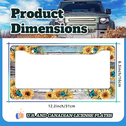 Blue Butterfly Sunflower License Plate Frame Wooden Board Flowers Animals - Image 3