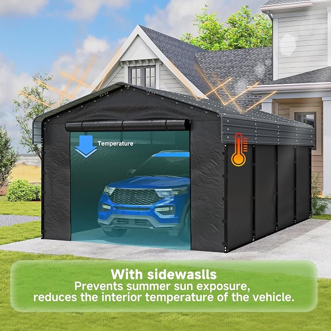 Real Relax 12'x20' Heavy Duty Metal Carport, Outdoor Garage Car Shelter Shade - Image 7