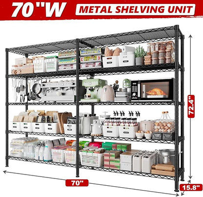 REIBII 70"W Storage Shelves Load 1600LBS, Metal Shelving 5-tier Wire Shelving - Image 3