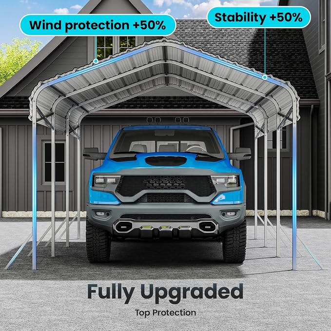10X15ft Heavy Duty Metal Carport – Outdoor Galvanized Garage, Sturdy Structure - Image 6