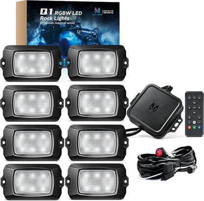 MICTUNING Q1 RGBW Rock Lights, 8 Pods Pure Color Underglow Neon Multicolor by MICTUNINGINC