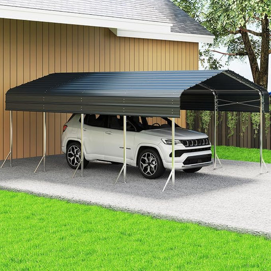 12x20ft Heavy Duty Metal Carport – Outdoor Galvanized Garage, Sturdy Structure by Unknown